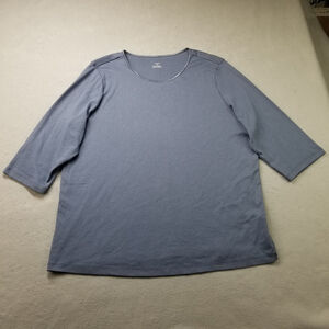CJ Banks T-Shirt Womens Size 2X Plus Blue 3/4 Sleeve Round Neck Cotton
